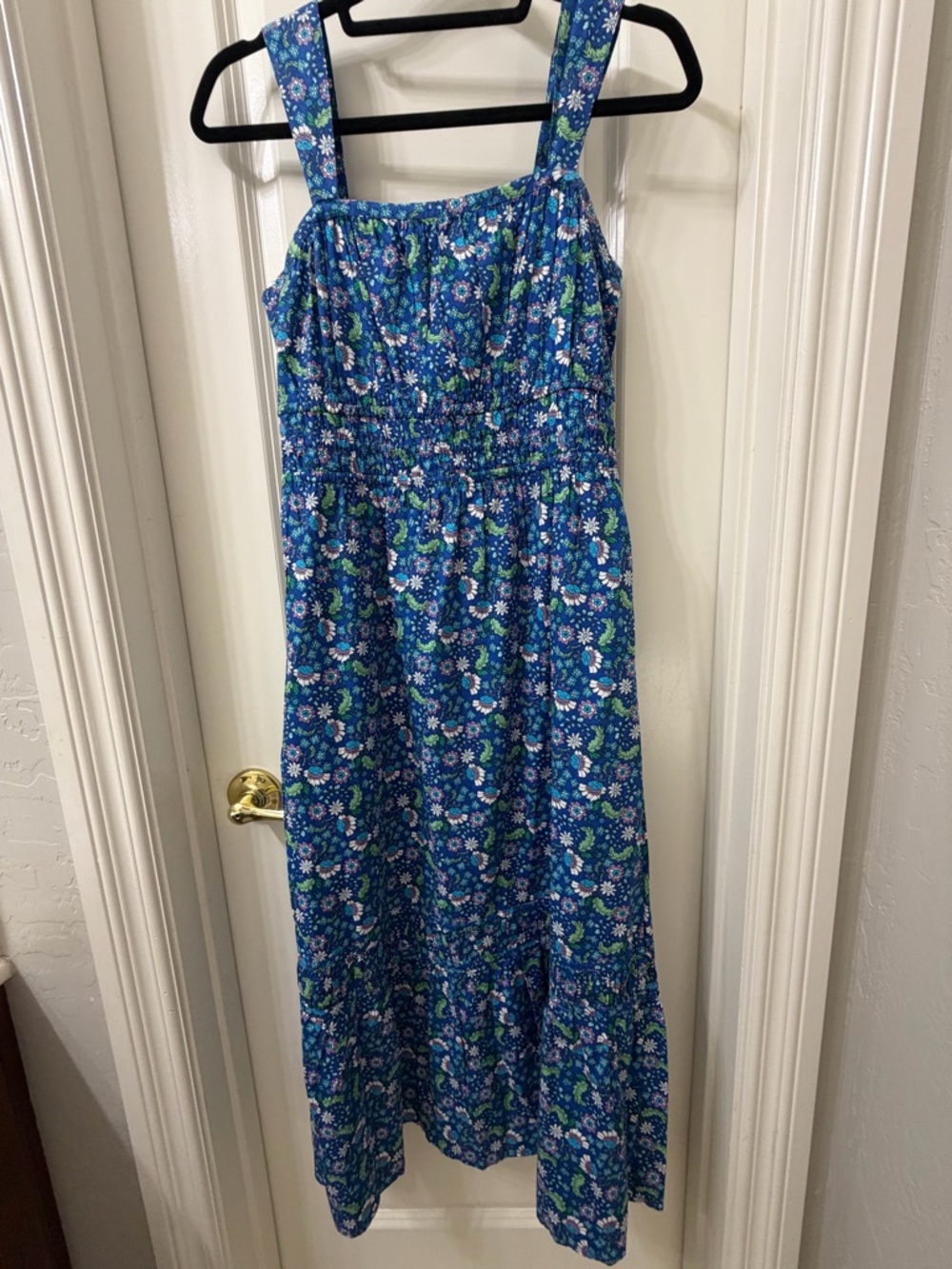 NWT Loft Blue Floral Smocked Midi Dress - Picture 2 of 6